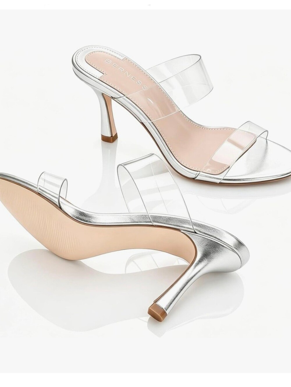 NIB Berness Clear Strap Heels Silver - Size 9